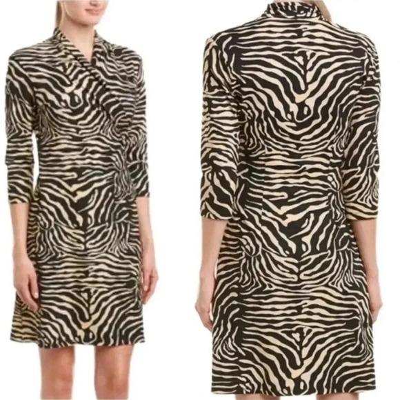J MCLAUGHLIN 3/4 Sleeve Animal Print Catalina Cloth Panama Savannah DRESS Zebra - Picture 2 of 13